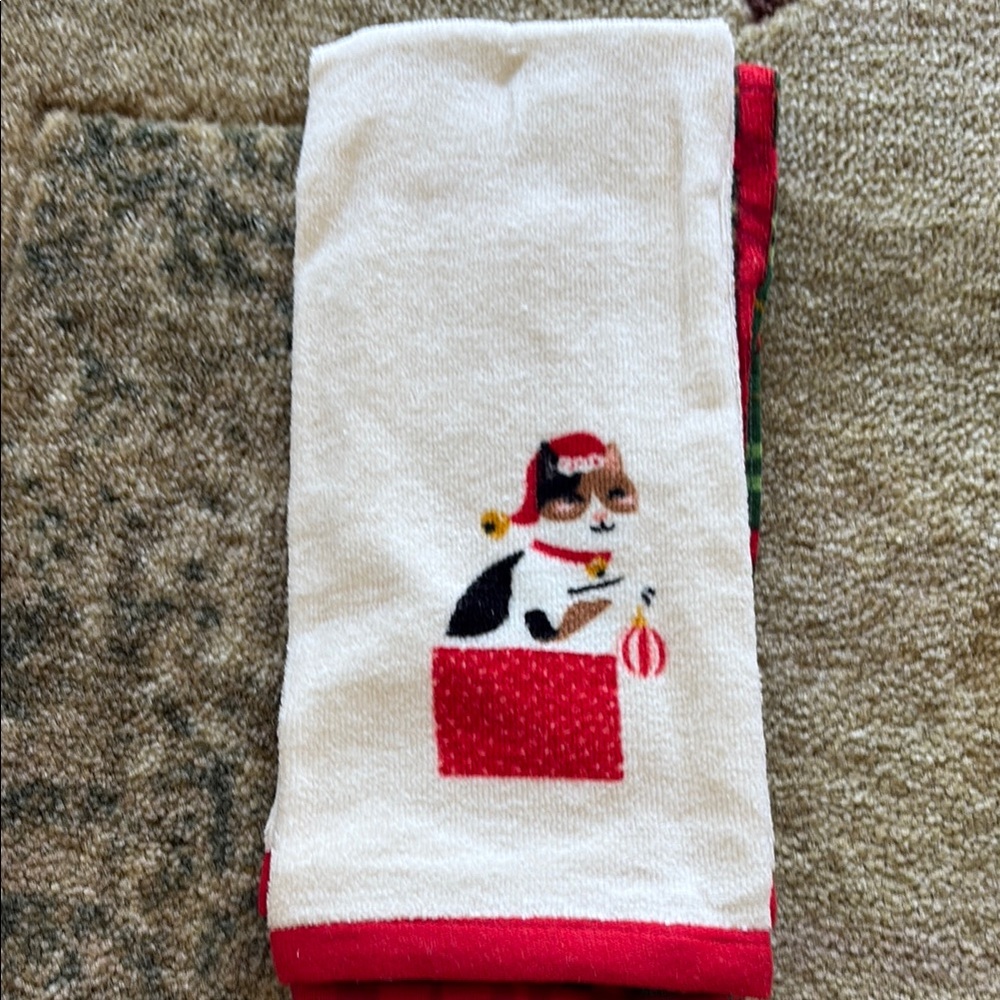Wondershop Cat Festive and Plaid Green, White and Red Towel - 2 Hand Towels